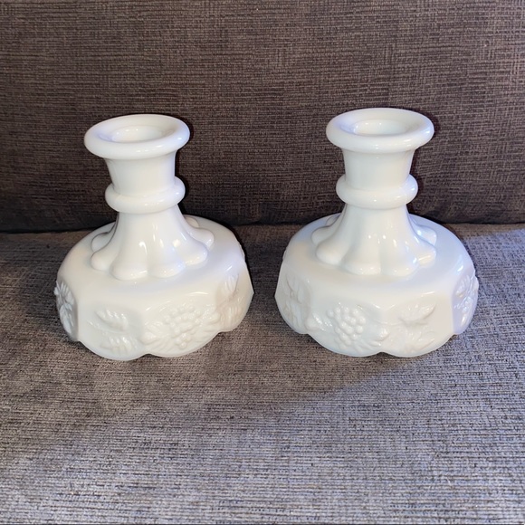 Vintage Pair of Westmoreland Milk Glass Grapevine Candle Holders